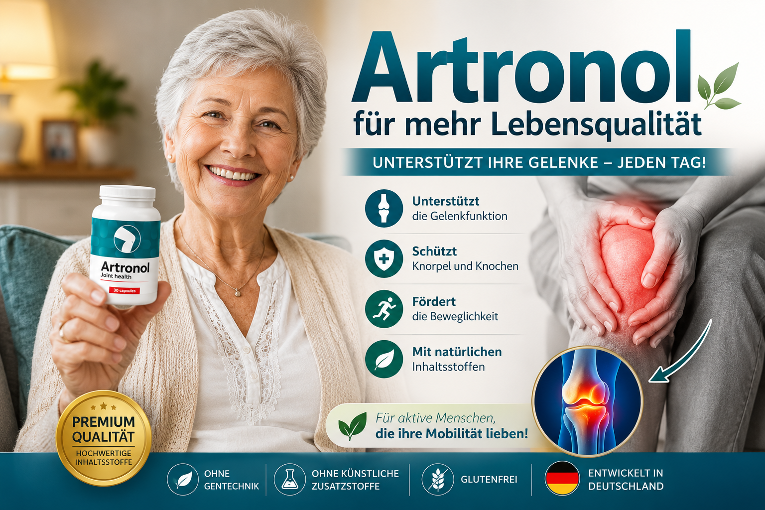 Artronol für mehr Lebensqualität – zufriedene Kundin mit Artronol Kapseln